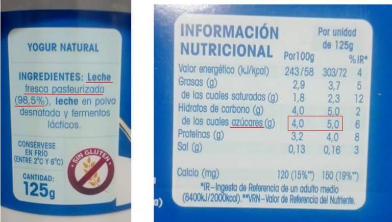 azúcar en los yogures