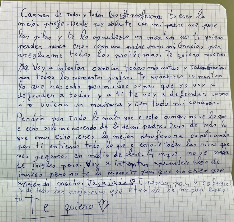 La emotiva carta que una niña le escribe a su profesora La emotiva carta que una niña le escribe a su profesora